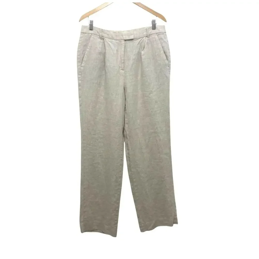 Banana Republic Lina Straight-Leg Linen Pants Sz 12 Tall Long Capsule Wardrobe